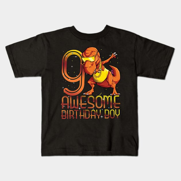 Kids 9th Birthday Dinosaur 9 Year Old Awesome Since Gifts Boy Kids T-Shirt by The Design Catalyst